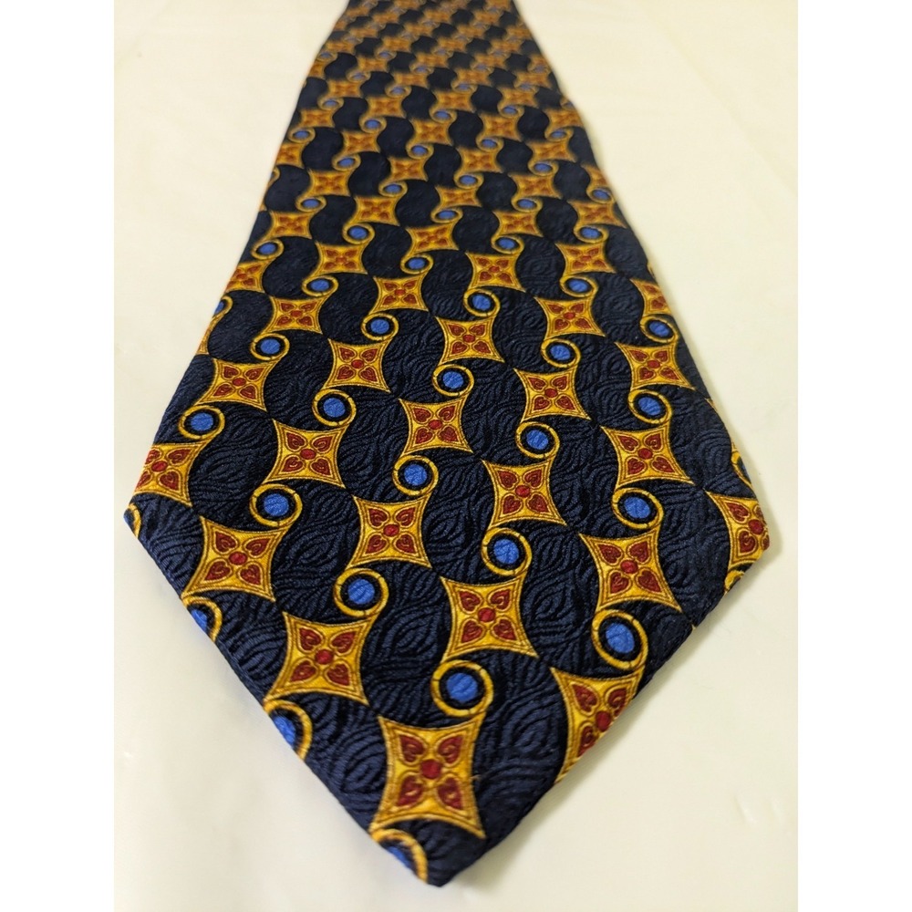 Vitaliano Pancaldi Blue Hand Made Italy Silk Tie Chain Tie Keeper Art Deco 57x4